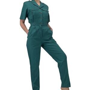 Vintage Jumpsuit‎ Boiler Suit Teal Green Please Thank You Cotton Small